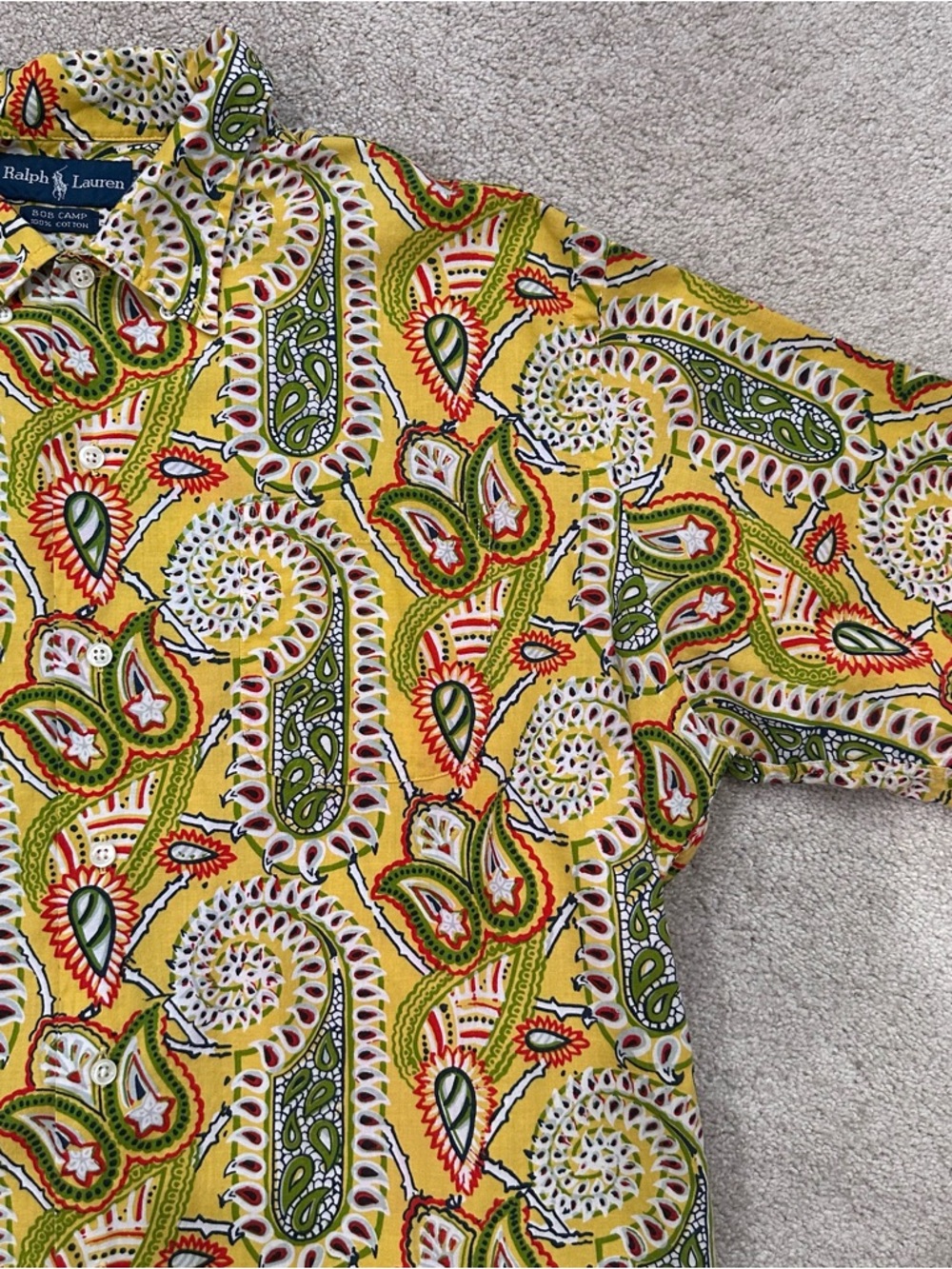 Vintage Polo Ralph Lauren Bob Camp Yellow Paisley Button Down Shirt